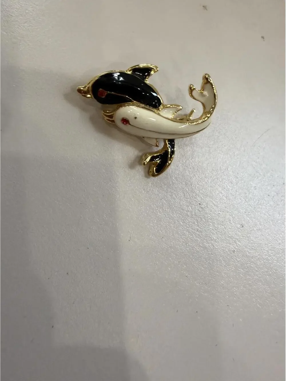 Vintage Dolphin Entwined Enamel Brooch Pin